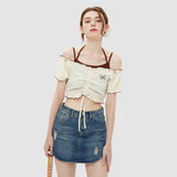 Two Piece Ruffle Drawing String Crop Top
