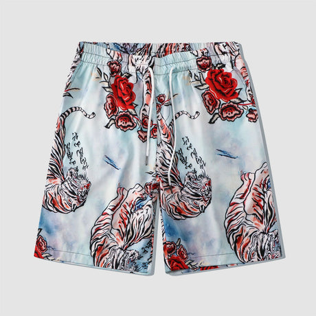 Two Piece Tiger & Rose Print Shirt + Shorts