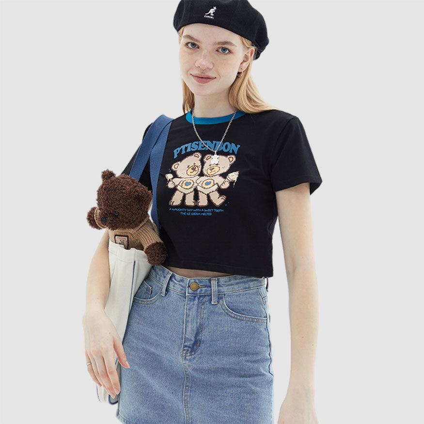 Cartoon Bear Print Crop Top