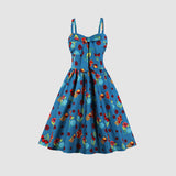 Vintage-Obst-Print-Midi-Kleid
