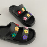 Bunte Blumen-Sandalen mit doppeltem Riemen