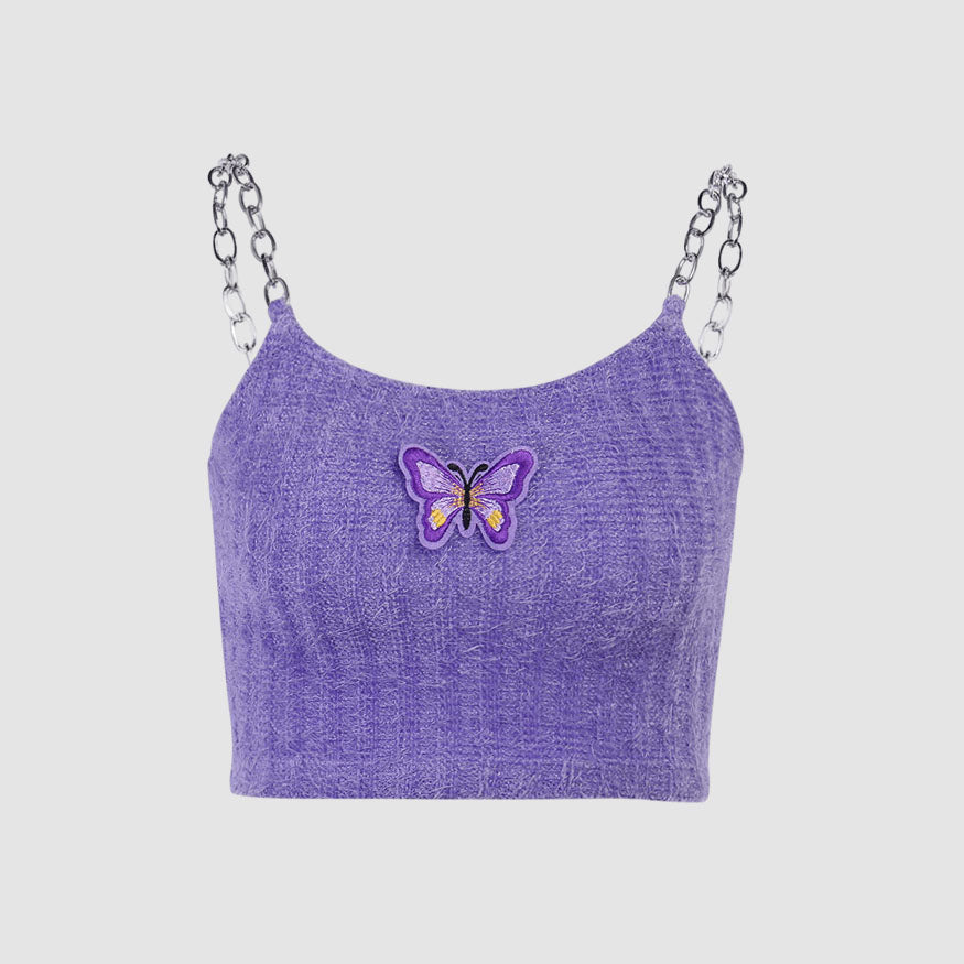 Butterfly Chain Strap Knit Tank Top