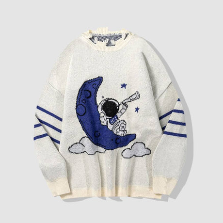 Moon & Astronaut Pattern Knit Sweater