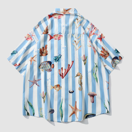Striped Fish Print Summer Shirt