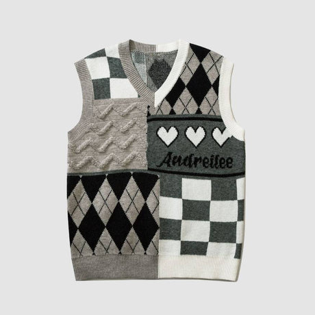 Argyle & Plaid Stitching Vest Sweater