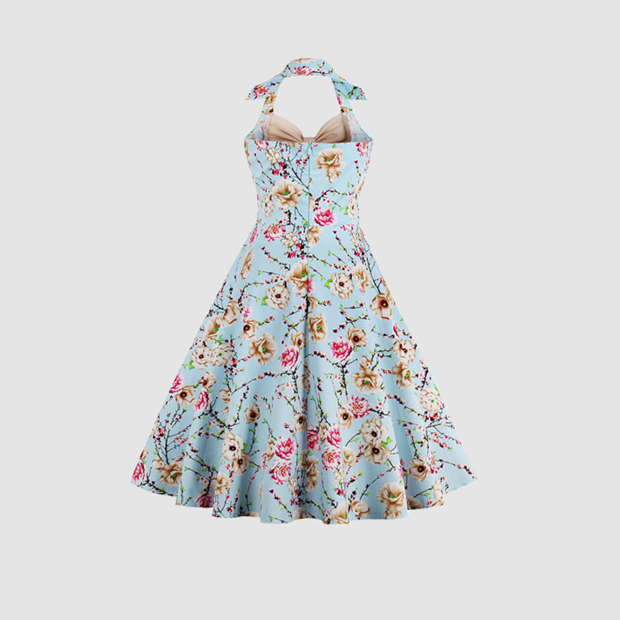 Vintage Halter Bowknot Stitching Dress