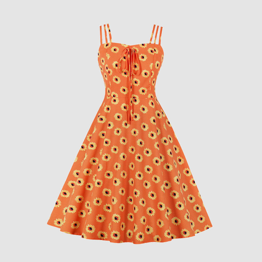 Vintage Gänseblümchen-Print Cami-Träger-Kleid