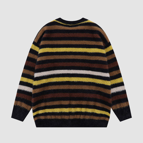 Pentagram Pattern Striped Fuzzy Sweater