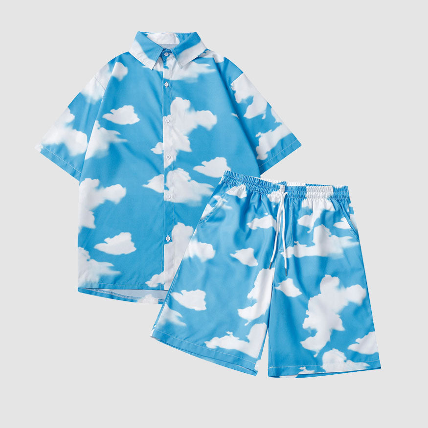 Zweiteiliges Hemd mit Wolkenmuster + Shorts
