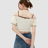 Two Piece Ruffle Drawing String Crop Top