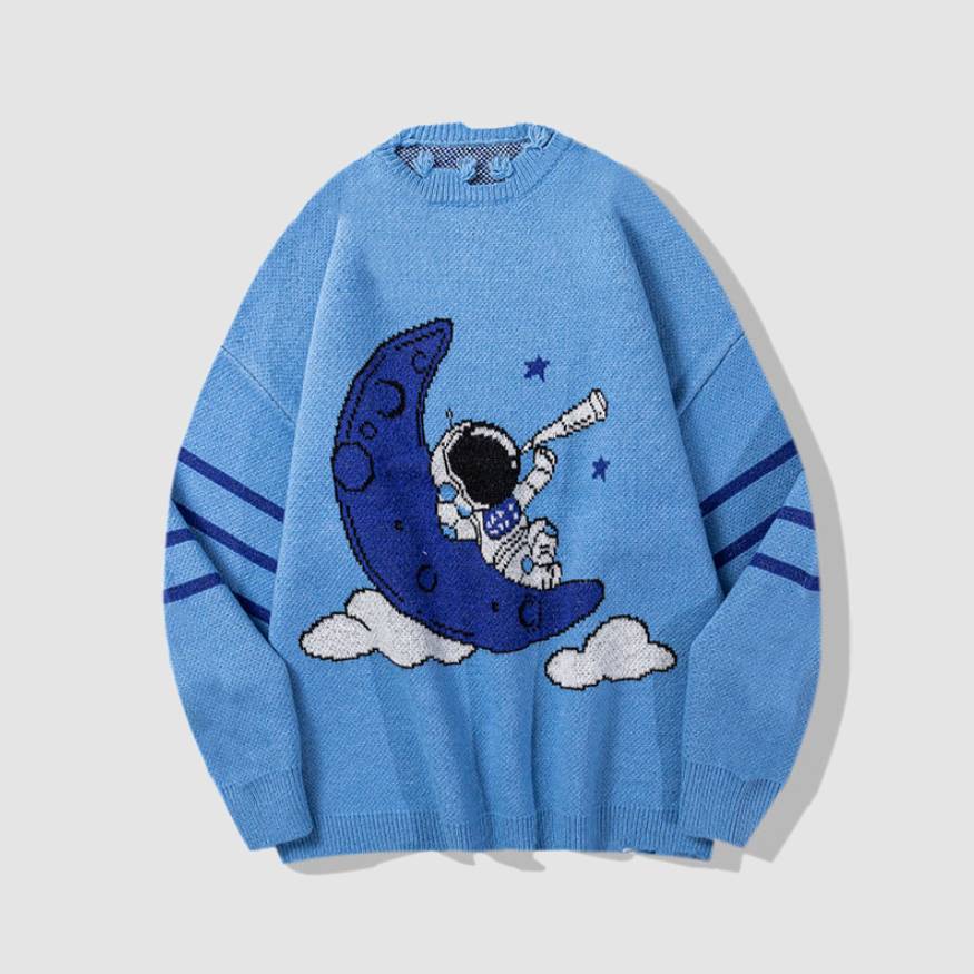 Moon & Astronaut Pattern Knitted Sweater