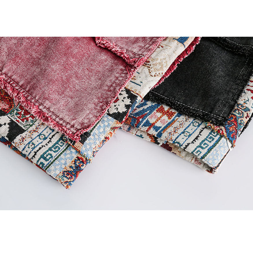 Estilo étnico Denim Patchwork Drawstring Shorts