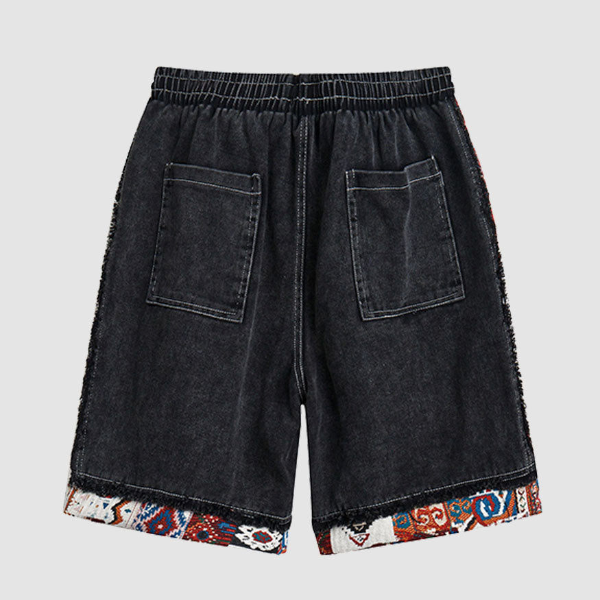 Estilo étnico Denim Patchwork Drawstring Shorts
