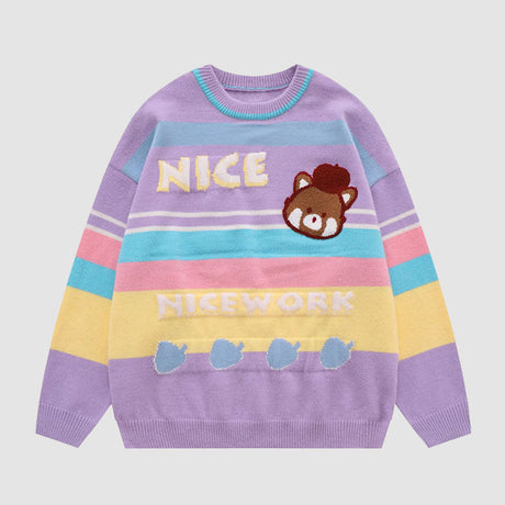 Cute Bear & Stripe Pattern Sweater