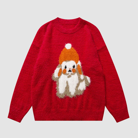 Shy Dog Pattern Fuzzy Sweater