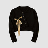 Arco Irregular Turndown Collar Knit Crop Top