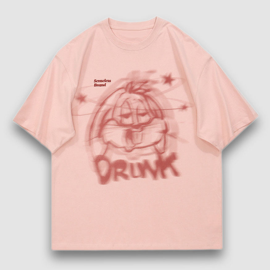 T-Shirt mit betrunkenem Cartoon-Print