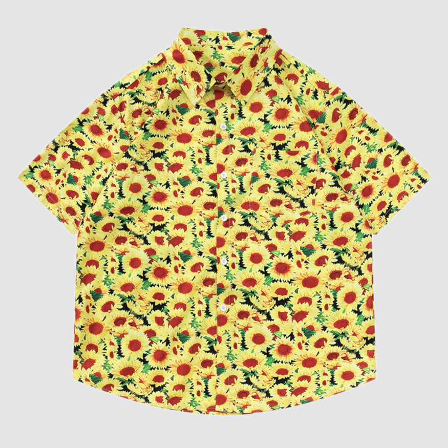 Camisa de verano con estampado de girasol vintage
