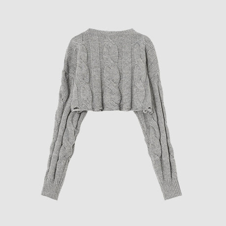 Cable-Knit Ripped Cropped Sweater