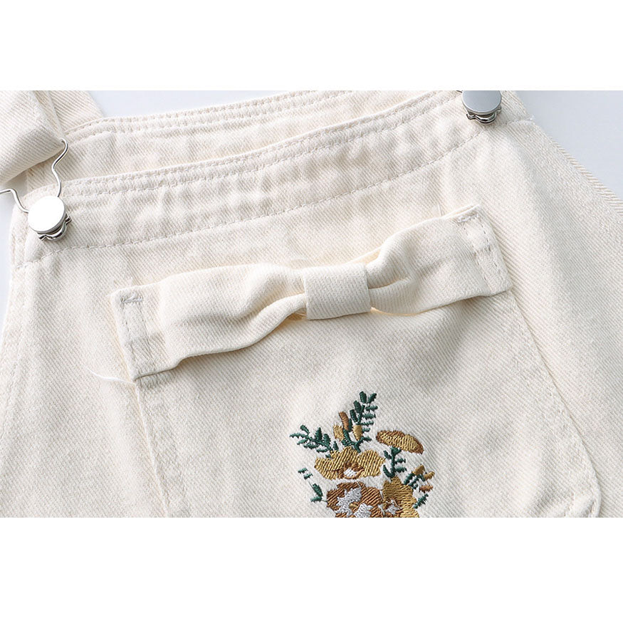 Chic Floral Embroidery Bow Overalls
