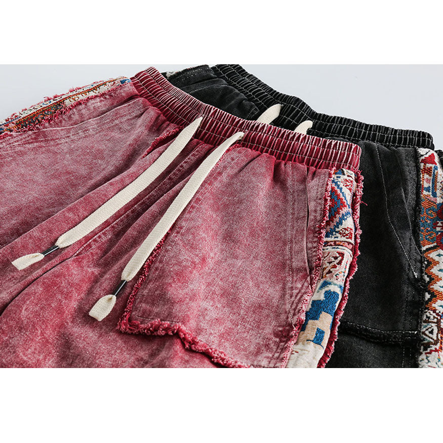 Estilo étnico Denim Patchwork Drawstring Shorts