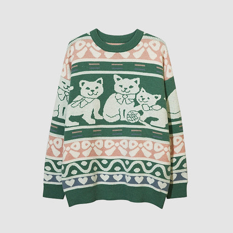 Suéter de patrón familiar de gato de dibujos animados