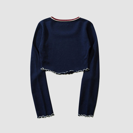 Letter Embroidery Trim Knit Crop Top