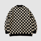 Suéter de punto Cardigan con patrón clásico de tablero de ajedrez