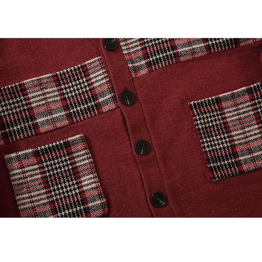 Suéter Cardigan de patchwork con patrón a cuadros
