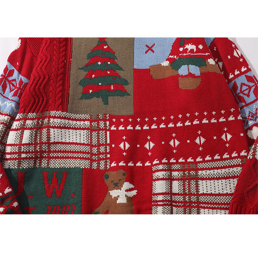 Lindo suéter de punto con patrón de oso navideño