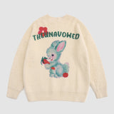 Carrot & Rabbit Pattern Fuzzy Sweater