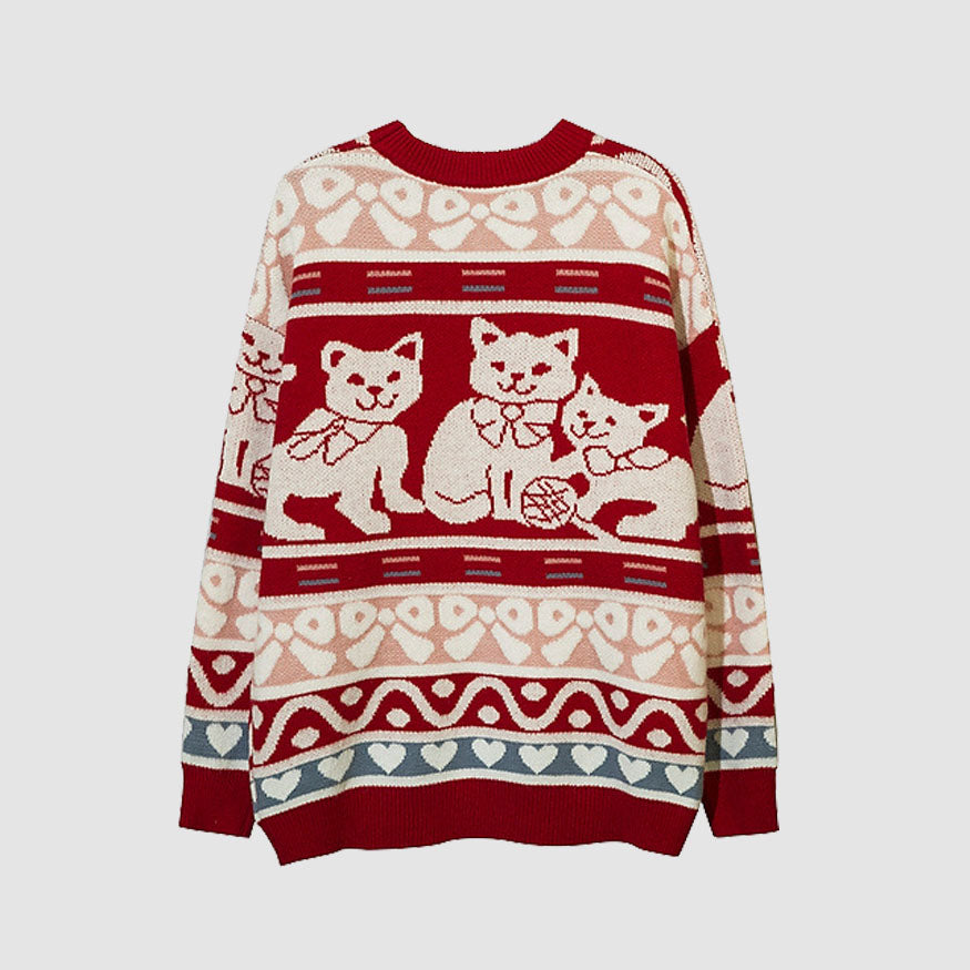 Suéter de patrón familiar de gato de dibujos animados