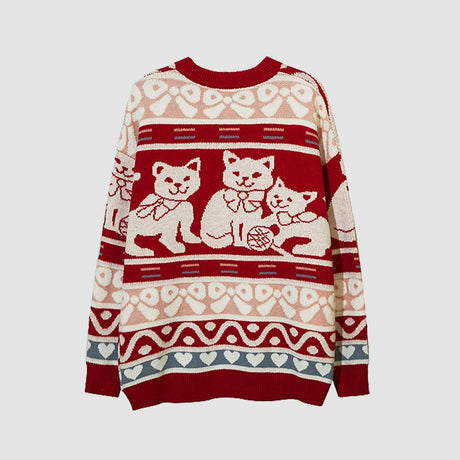 Cartoon-Katzen-Familien-Muster-Pullover