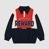Letter Embroidered Color Block Collared Sweatshirts