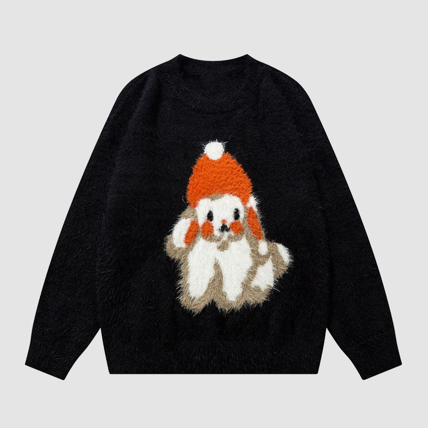 Fuzzy Pullover mit schüchternem Hundemuster