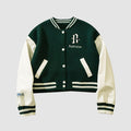 PU Sleeve Patchwork Cropped Varsity Jacket