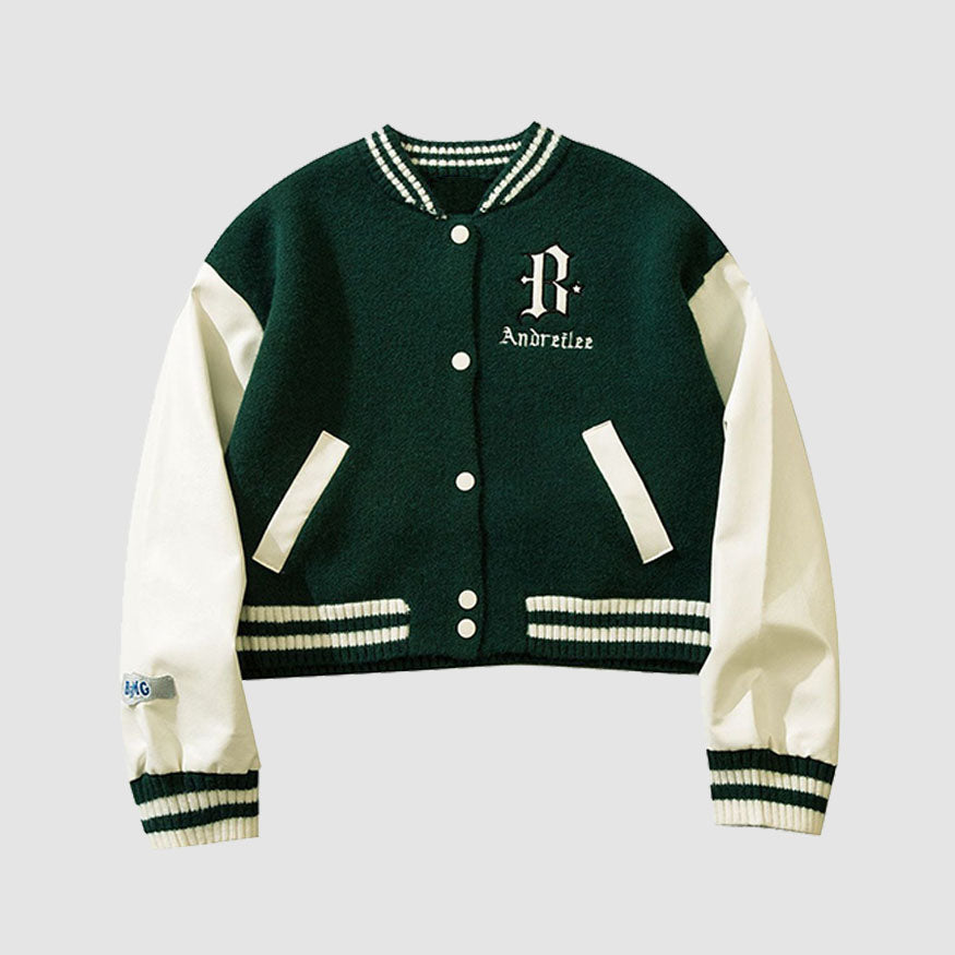 PU Sleeve Patchwork Chaqueta Varsity recortada