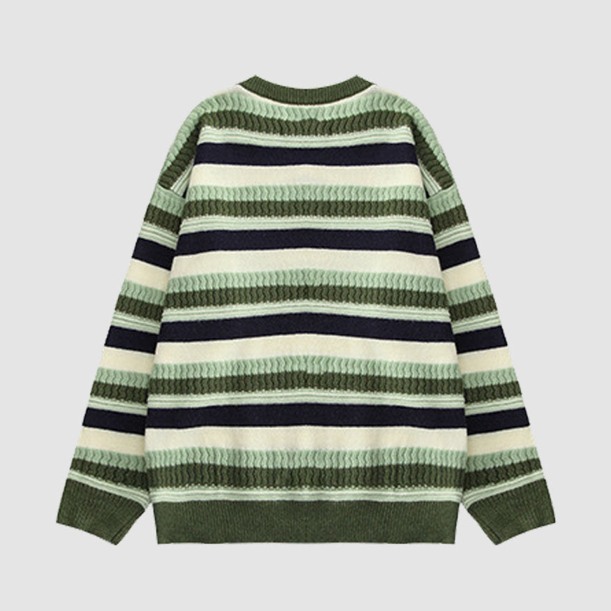 Contrast Color Striped Vintage Knit Sweater
