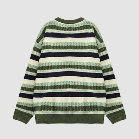 Suéter de punto vintage a rayas de color de contraste