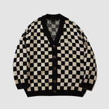 Suéter de punto Cardigan con patrón clásico de tablero de ajedrez