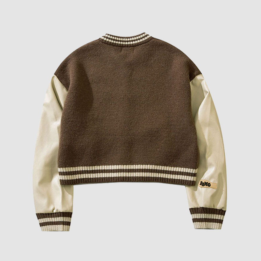 PU Sleeve Patchwork Chaqueta Varsity recortada