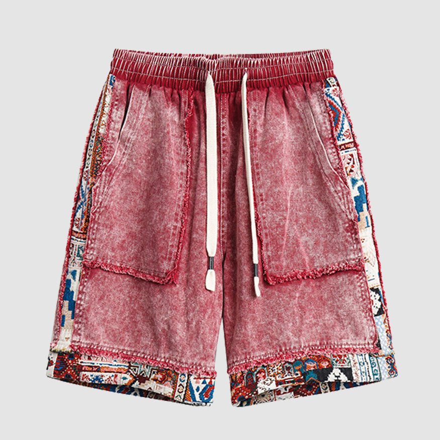 Estilo étnico Denim Patchwork Drawstring Shorts