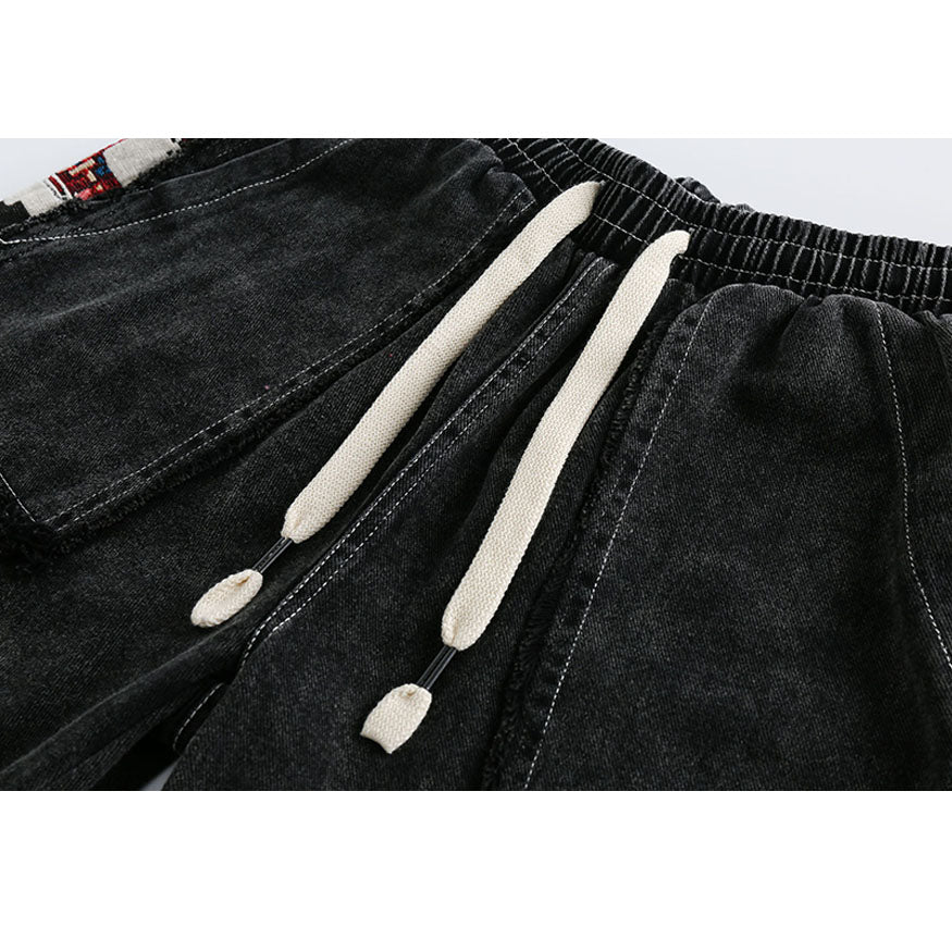 Ethnic Patchwork Drawstring Shorts