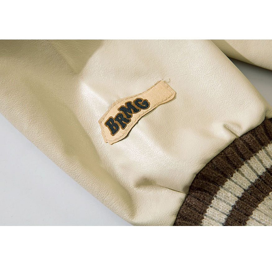PU Sleeve Patchwork Chaqueta Varsity recortada