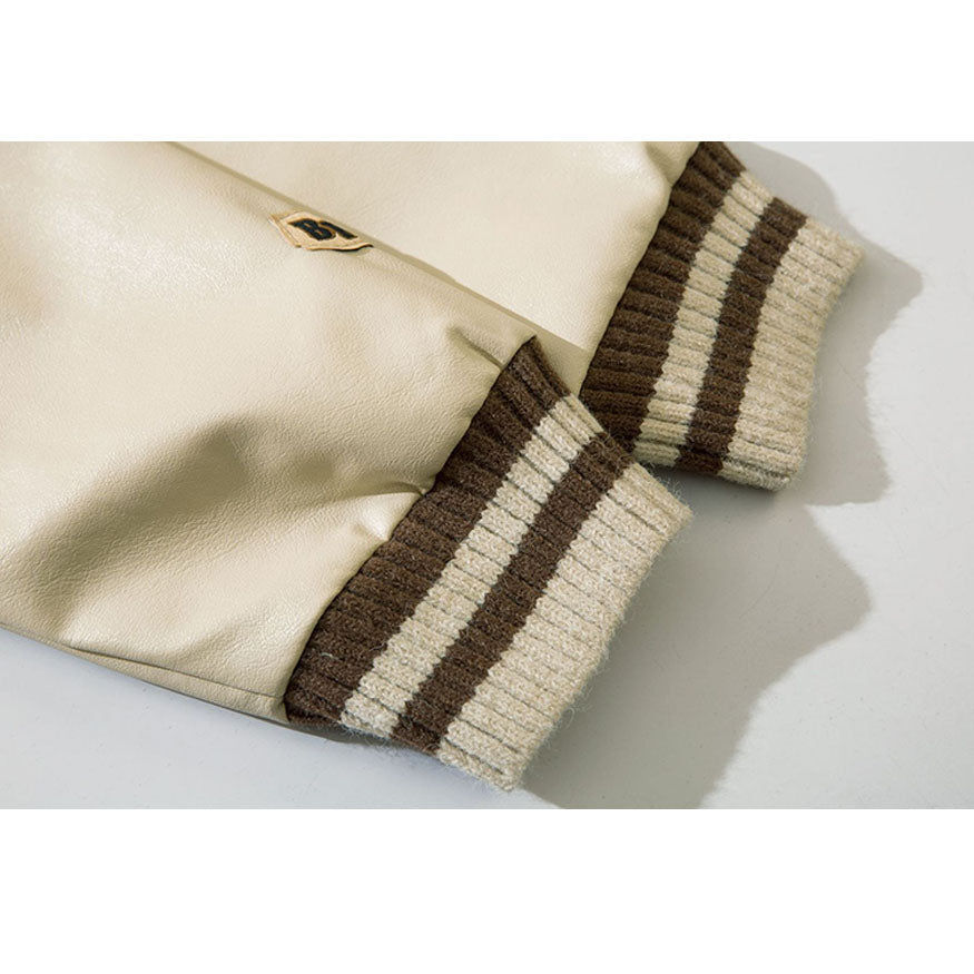 PU Sleeve Patchwork Chaqueta Varsity recortada