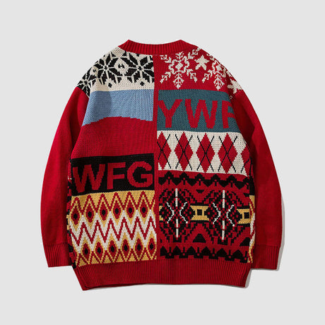 Bear & Argyle Pattern Stitching Cardigan Sweater
