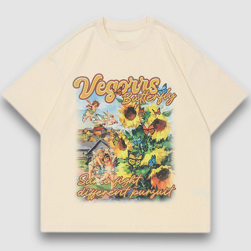 Vintages Sonnenblumen-Ölgemälde-Druck-T-Stück