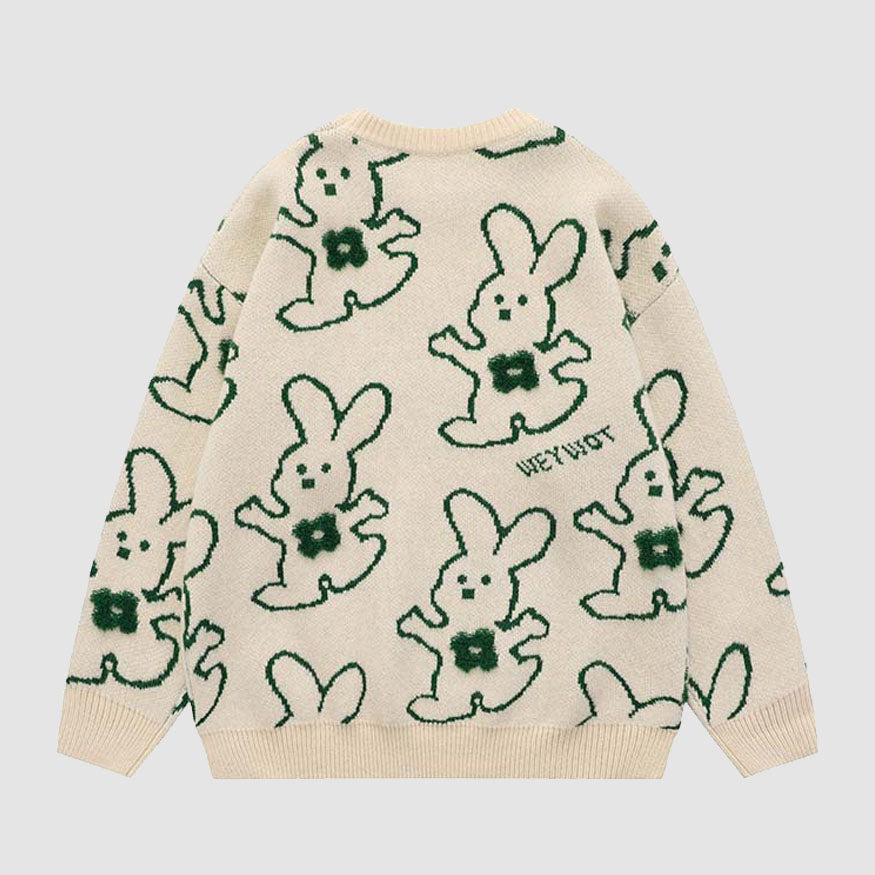 Abrazando al conejo Cartoon Knit Sweater