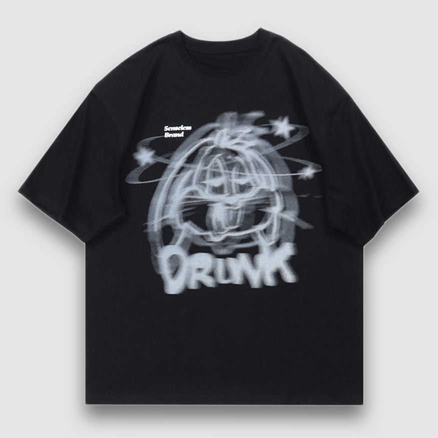T-Shirt mit betrunkenem Cartoon-Print