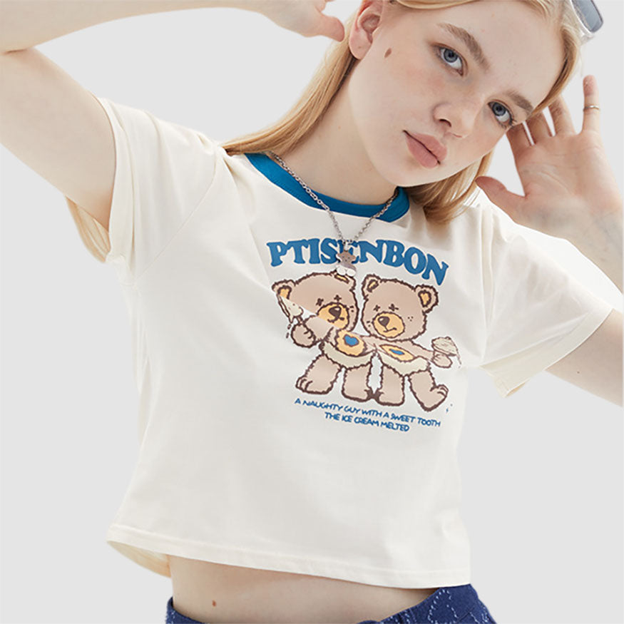 Cartoon Bear Print Crop Top